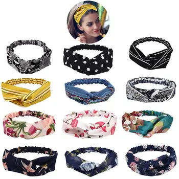 

2019 New Summer 12pcs Women Flora Printed Headband Rope Elastic Hair Bands Hair Gum Clip Women Female Turban Hair Accessories