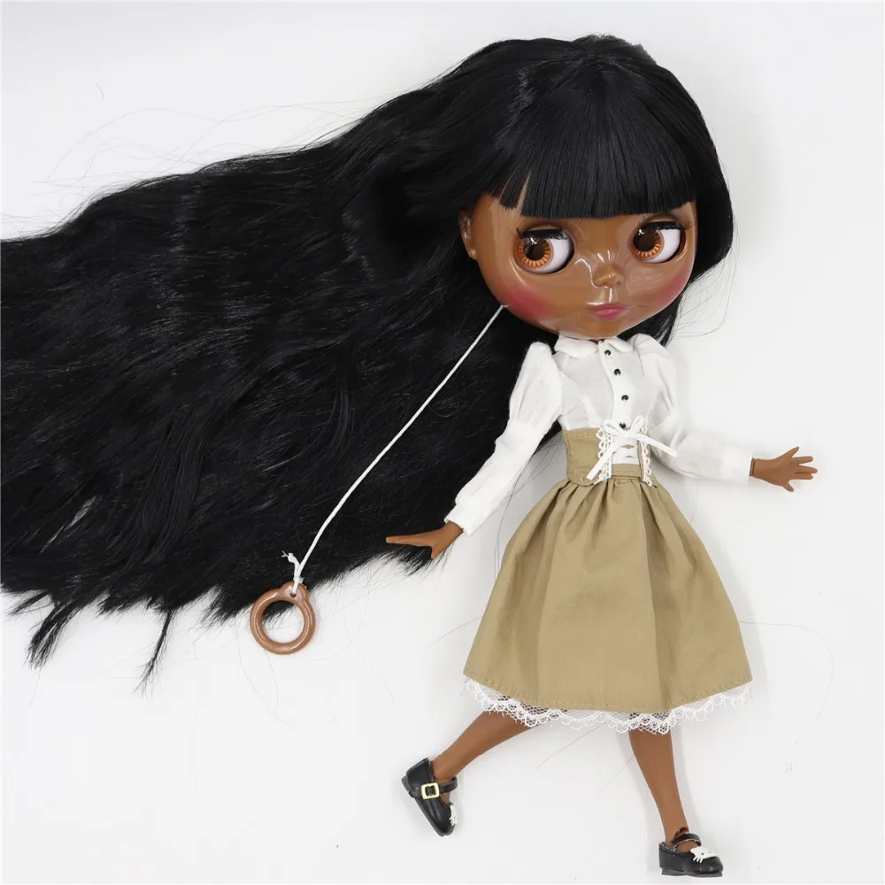 Neo Blythe Doll with Black Hair, Black Skin, Shiny Face & Factory Jointed Body 1