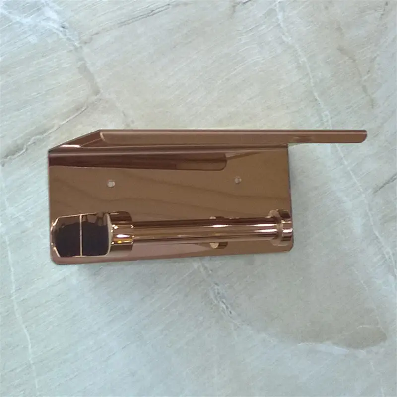 Copper Toilet Paper Holder Solid Brass Bathroom Tissue Roll Rack Bath Hardware Shelf Rose Gold Wall Mounted Nail Punched
