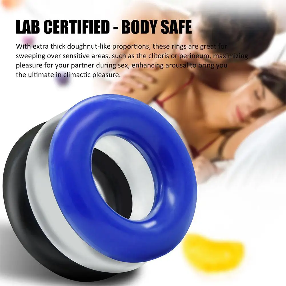 Movconly Soft Stretchy Donut Cock Rings Waterproof Silicone Ring Relax 3 Seamless Same Size Different Color Toys
