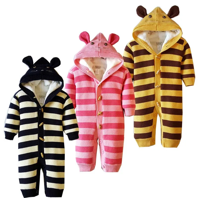 

Baby Knitted Rompers Winter Newborn Clothes Long-sleeve Carters Infant Thicken Jumpsuit Coveralls Boy Girl Cotton Outfits 0-18M