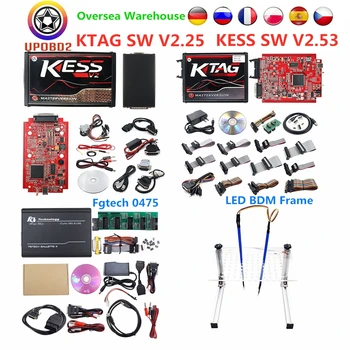 

V2.47 KESS V2.53 K-tag V7.020 V2.25 ECU Programmer Online EU Red KESS KTAG FGTECH 0475 LED BDM Frame 22pcs Adapter For Truck