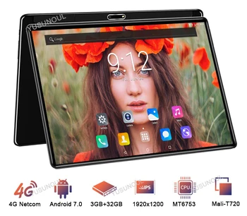 شراءقصة اللعب/الفيسبوك/يوتيوب/نيتفليكس 10 بوصة 2.5D الزجاج 1920*1200 IPS الشاشة 3G RAM 32G ROM 4G LTE A-GPS + الزجاج المقسى كهدية