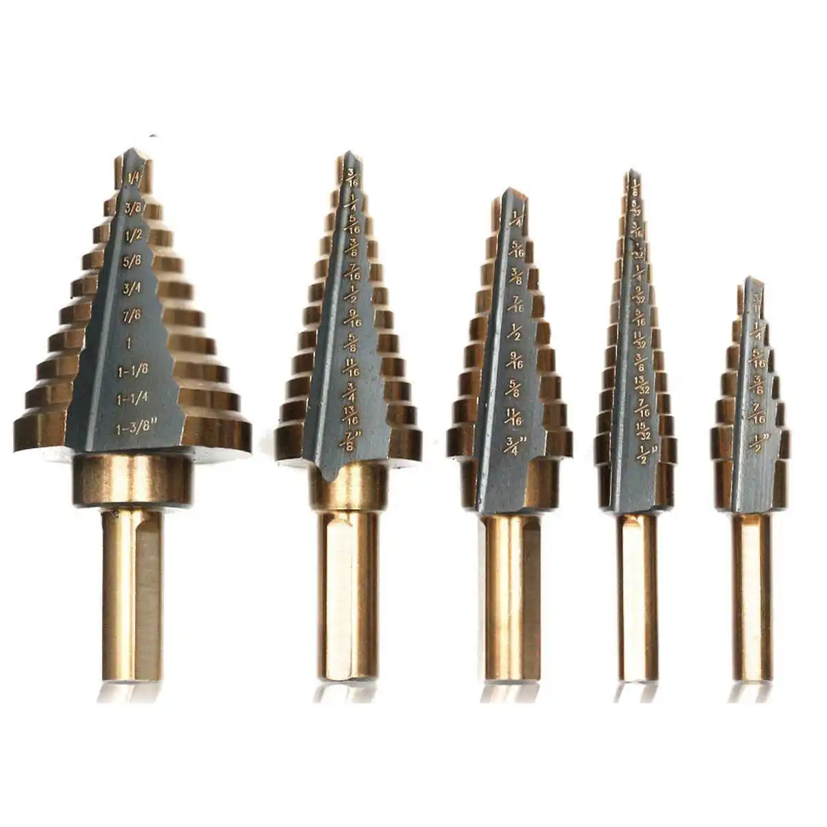 DWZ 5pcs HSS Large Cobalt Hole Titanium Cone Step Drill Bit Cutter Set Tools w/ Case
