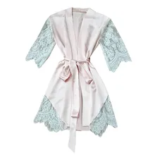 Женское сексуальное нижнее белье, кружевная Пижама, атласное нижнее белье с коротким рукавом, пижамный комплект, кимоно, длинный халат для невесты Gow, халат для невесты# C