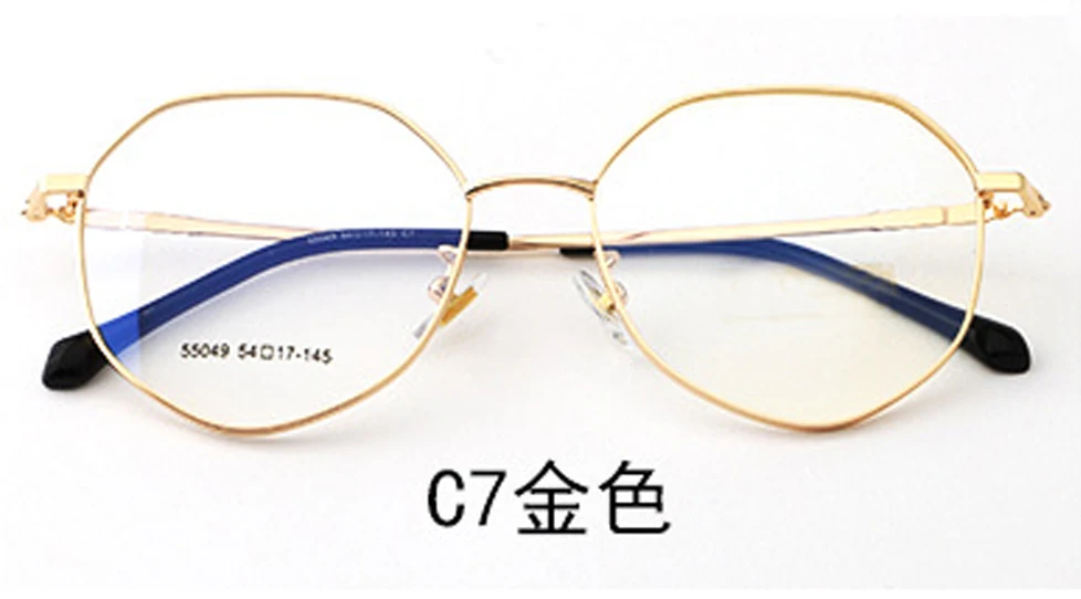 Ретро очки с широкими полями, оправа BSX55049, женские металлические многоугольные очки с полной оправой, очки с линзами для близорукости - Цвет оправы: C7 GOLD