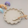 Hot Sale BPA Free Children's Tableware Oval Lace Cute Food Plates Waterproof Bowl Plates Solid Color Spoon Fork Set Baby Stuff 2