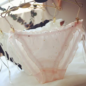 

Women Panties 2020 New Japanese Sweet Girl Ice Silk Panties Star Printted Ribbon Middle Waist Ladies Briefs Plus Size Underwear