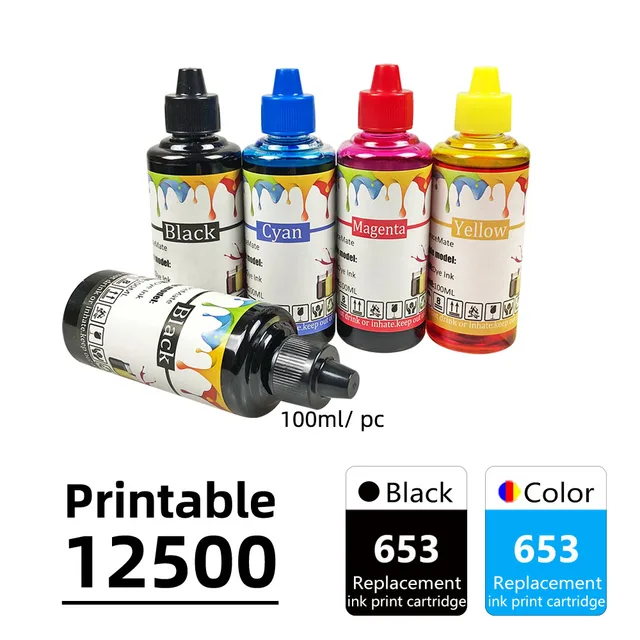 Tintas de 100ml, Color negro, compatibles con los Kits de recarga de tinta  HP 653, Deskjet Ink Advantage 6075 6475|Kits de recarga de tinta| -  AliExpress