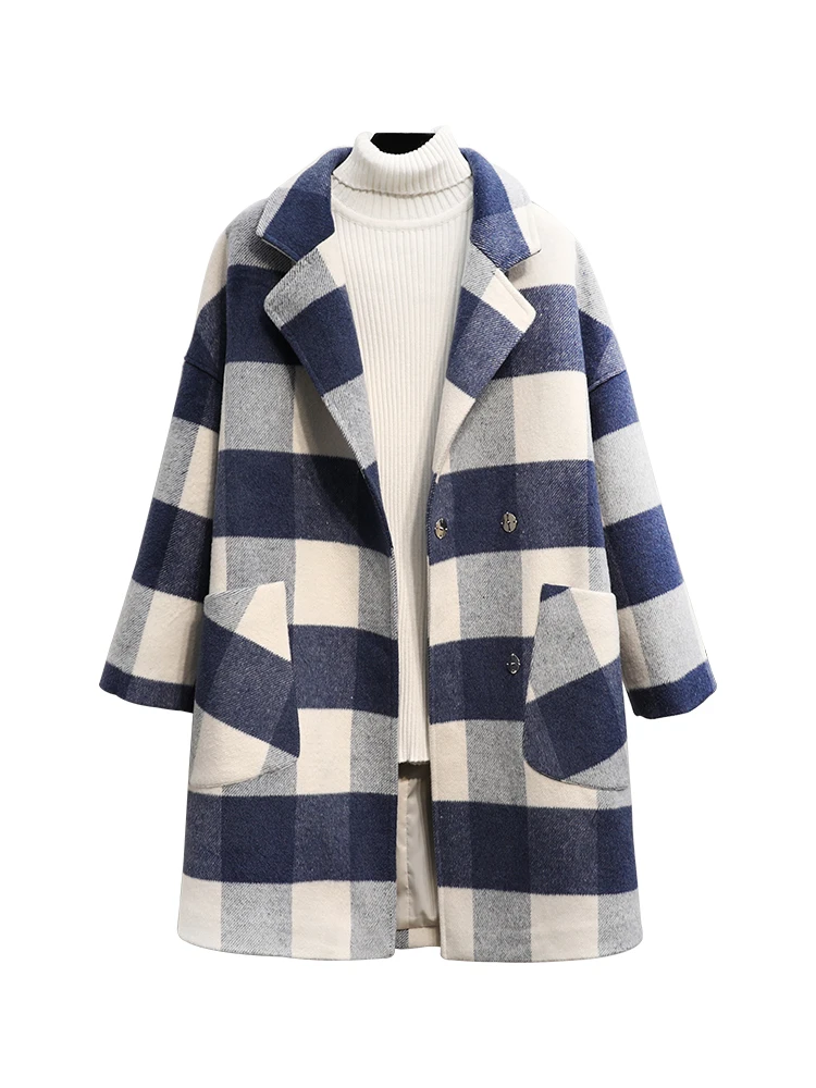 Autumn Women Coats New Large size Medium Long Lattice Loose Cardigan Hairy Jacket Winter Fashion Overcoat Female SS749