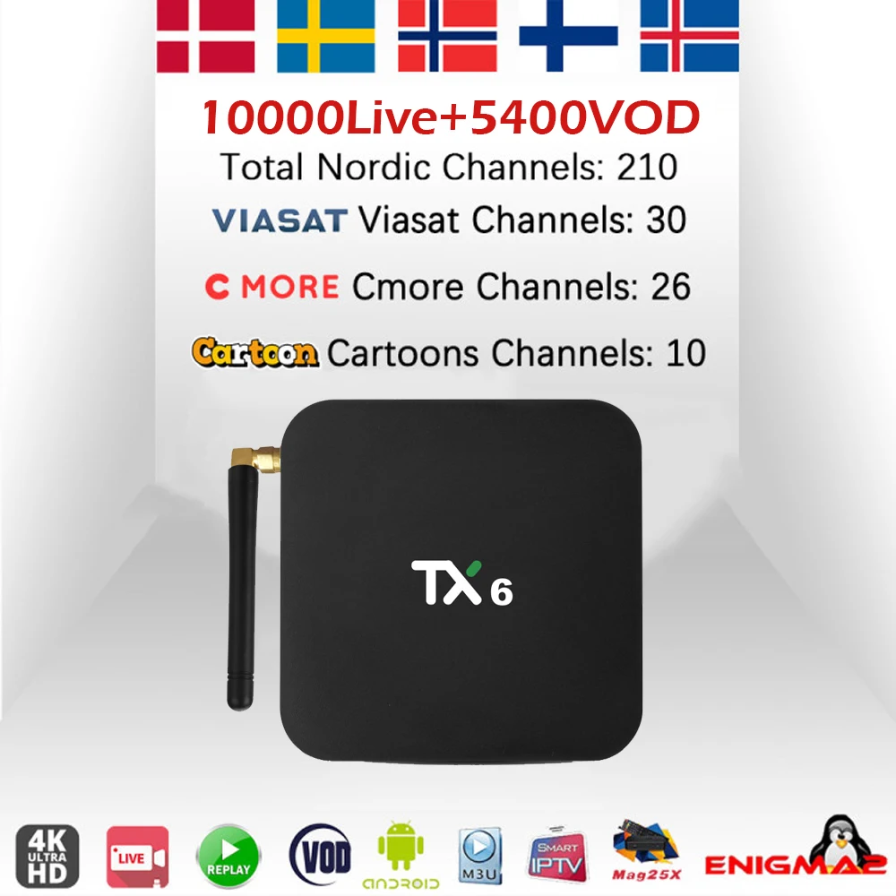 

TX6 H6 Android 9.0 TV Box+IPTV Nordic Sweden Norway Dutch Turkey IPTV m3u 4G/64G faster Dual WiFi 2.4G/5.8G 4K BT5.0 set top box