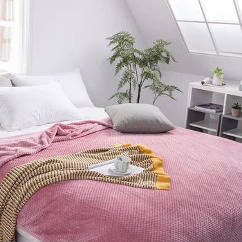 

70cmX100cm Soft Warm Plaid Fleece Bed Blanket Large Mesh Flannel Blankets Thick Breathable Coral blanket on bed home textiles
