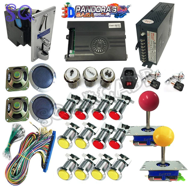 3D Pandora Saga Ex2 10000 In 1 Arcade Game Box Kit Fai Da Te Joystick Led Lights Push Silver Button Retro Arcade Cabinet 2 Giocatori