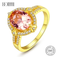 

DOTEFFIL Luxury 925 Sterling Silver Big Oval Morganite Engagement Rings for Women 18K Gold Color Brilliant Wedding Rings Jewelry