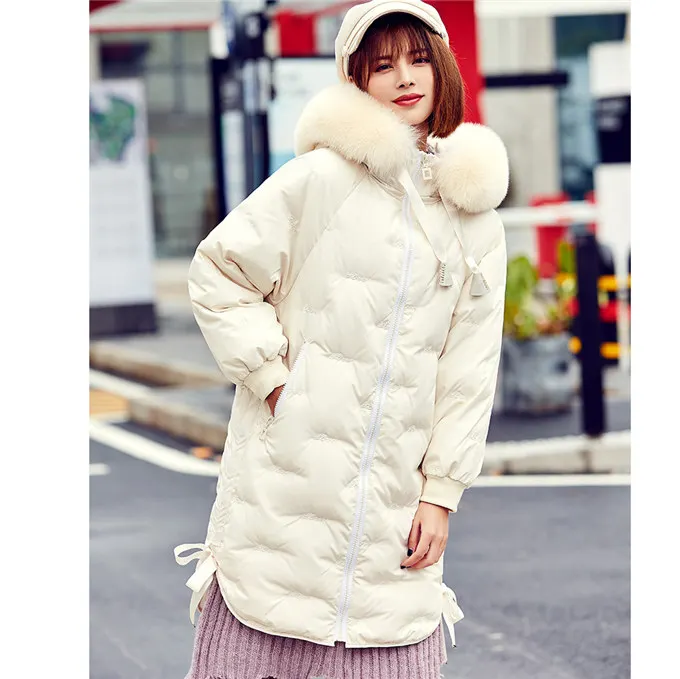 Large Real Fur Collar Winter Jacket Women Down Coat Thick warm 90% White Duck Down Parka Coats Hooded Long Down Jacket - Цвет: 1