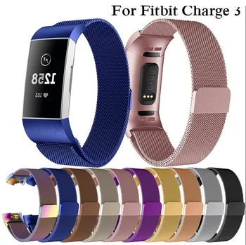 

100pcs Milanese Loop Watchband For Fitbit Charge3 4strap with connector Stainless Steel Wristband Bracelet belt Metal Watch Band
