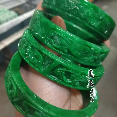 

100%real jade handmad 7A Emerald Hand carved hollow flower jade bangle green jade bangles women emerald bracelet