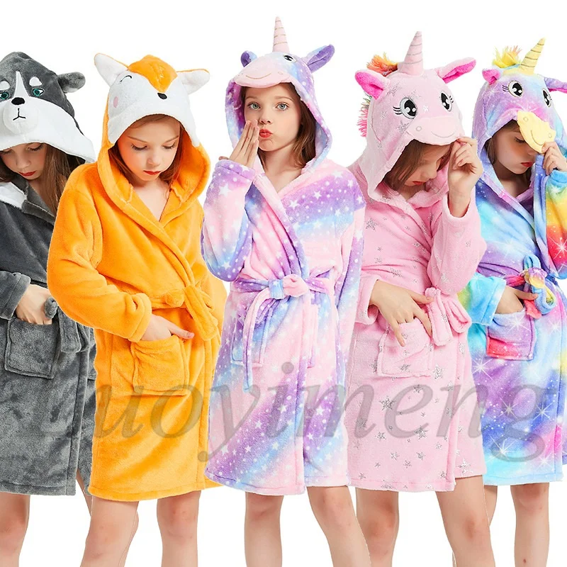 Cute Oversized Hoodie Blanket Teen Kids Thick Bathrobe Pajamas Hoodie Robe Sleepwear Soft Dressing Gown Boys Girls Party Nightgowns 
