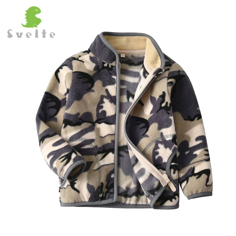 SVELTE/флисовая куртка на молнии для маленьких мальчиков от 2 до 10 лет, камуфляжная толстовка верхняя одежда, одежда для детей - Цвет: Gray Khaki Camo