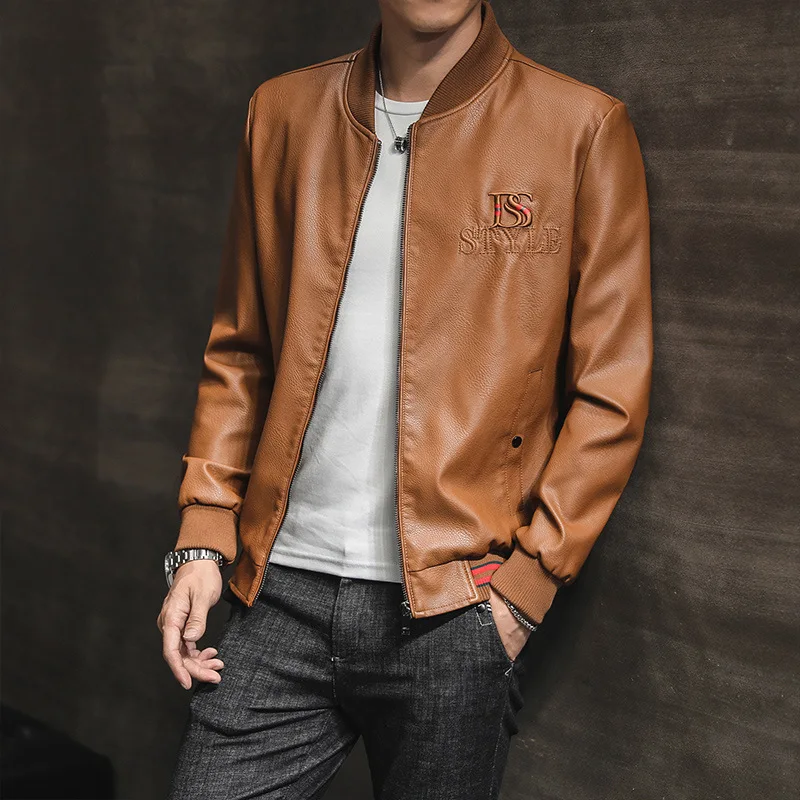 

2019 Leather Jacket Youth Men's Wear Leisure Coat Pu Jacket Baseball Li Collar Autumn Tide Male Leather Coat