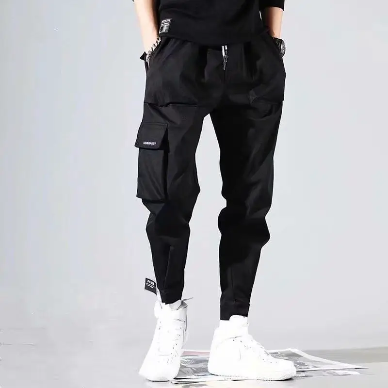 Мужские шаровары с несколькими карманами, мужские уличные панковские брюки-карго в стиле хип-хоп, повседневные брюки для бега, мужские черные брюки - Цвет: 14