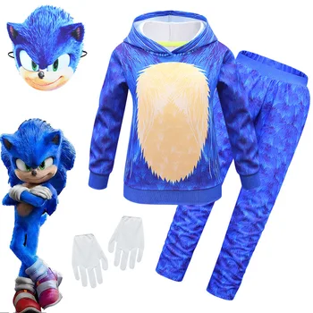 

Sonic The Hedgehog Halloween Costume Video Game Anime Cosplay Tracksuit Carnival Party Long Sleeve Hoodie Trousers Mask Gloves