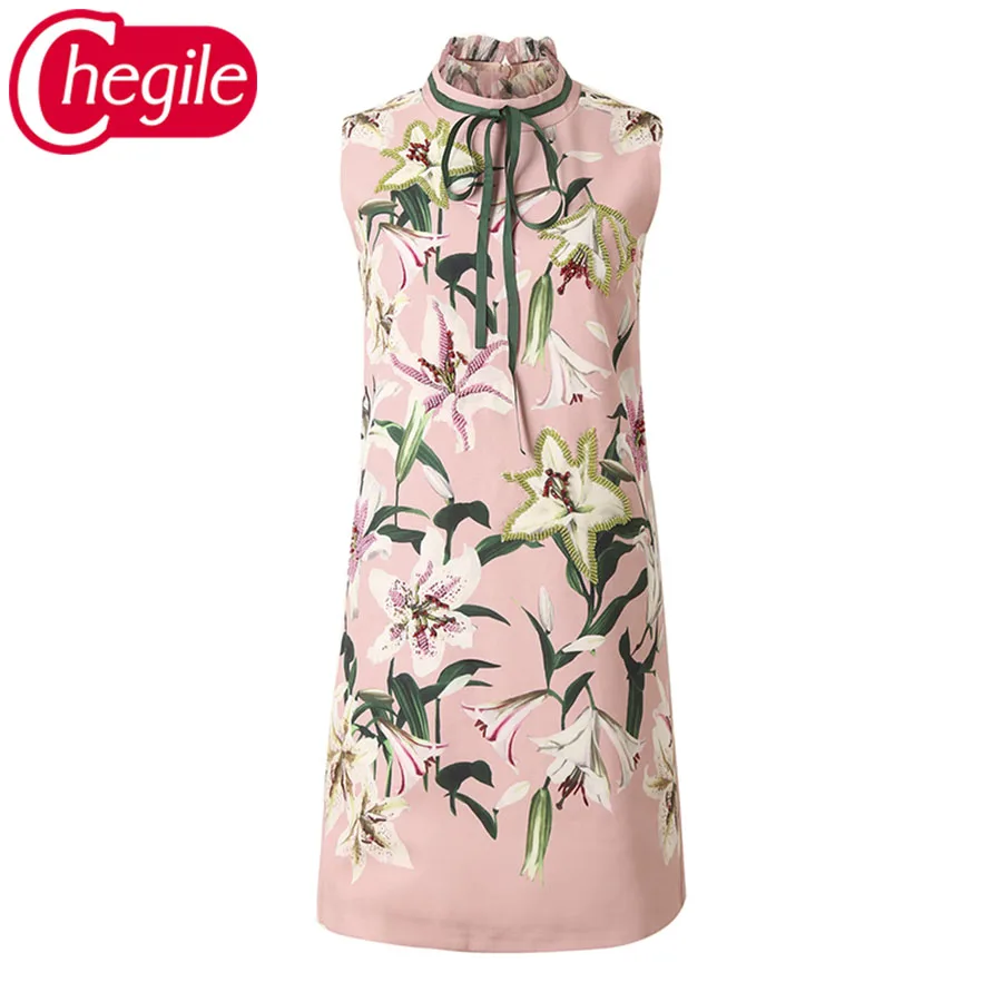 

Princess Newest Fashion Dresses 2019 Early Autumn Sleeveless Printed Crystal Beading High Quality Women Mini Dress