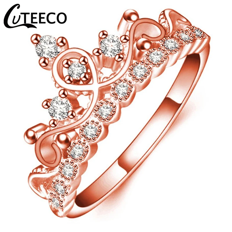 CUTEECO, Европейская мода, розовое золото, кристалл, свадебные кольца для женщин, обручальное кольцо, ювелирное изделие, подарок на день Святого Валентина, Прямая поставка