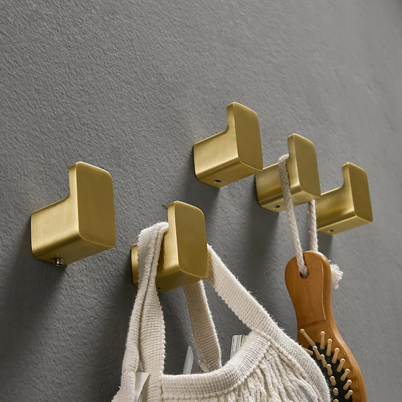 Bathroom Robe Hooks Aluminum Brushed Gold Clothes Wall Mounted Nail Punched Creative Rack Key Hanger Bath Hardware | Обустройство