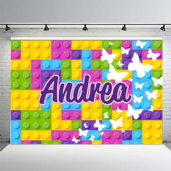 

Colorful Lego Backdrop for Kids Butterfly Girls Happy Birthday Backgrounds for Photo Studio 7x5FT Vinyl Background Photography