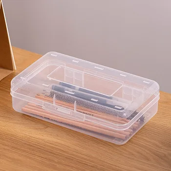 

3pcs Multifunctional Kids For School Pencil Box Large Capacity Stackable Desktop Gift Stationery With Snap-tight Lid Clear PP