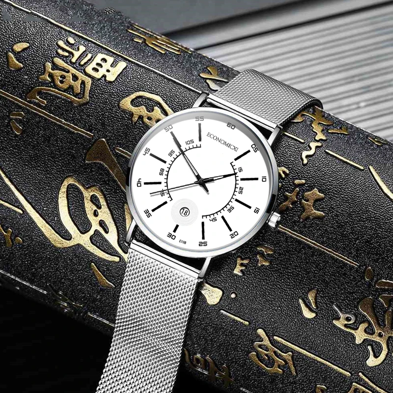 Сетчатые мужские часы Relogio Masculino модные бизнес минималистичные ультра тонкие часы из нержавеющей стали с датой аналоговые кварцевые часы