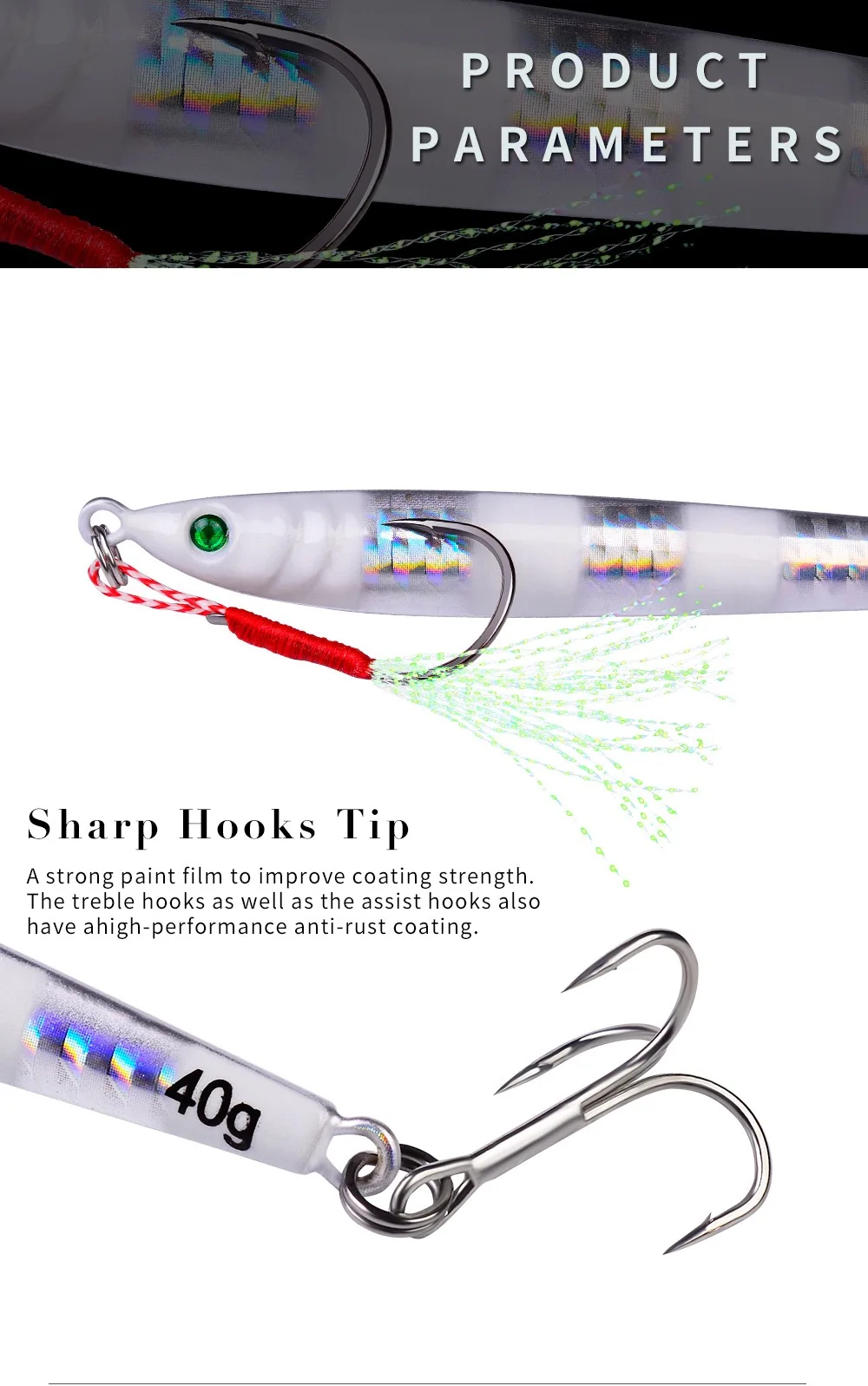 Description Picture 6 of itemPRO BEROS Metal Jig Bait Weight 7g-60g Trolling hard bait bass fishing tackle trout diving bait Sea Fishing Lures Pesca