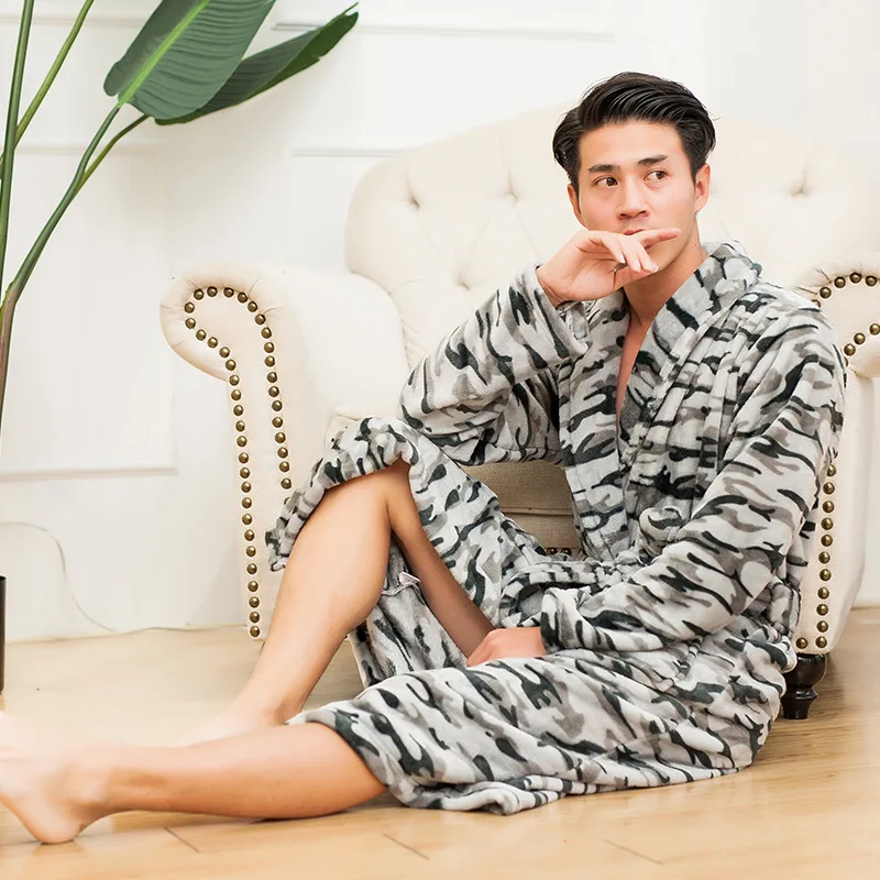 Коралловый флисовый мужской и wo мужской Халат-кимоно, Повседневная фланелевая одежда для сна, зимний теплый длинный халат, домашняя одежда