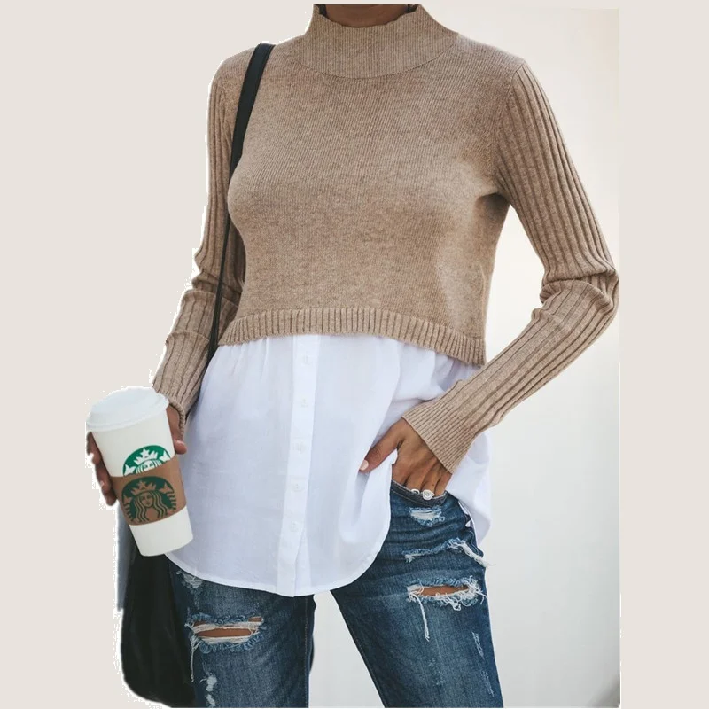 Online O collo Nero Solido Pullover Maglione Donna 2019 Nuovo Autunno Inverno Manica Lunga Maglie e Maglioni Camicia Donne Magliette e camicette Pull Hiver Femme Vestiti