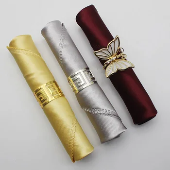 

10pcs/lot Wedding Party Favor 45cm Gold/Silver Metallic Polyester Table Napkin Hotel Banquet Serviette Square Folding Placemats