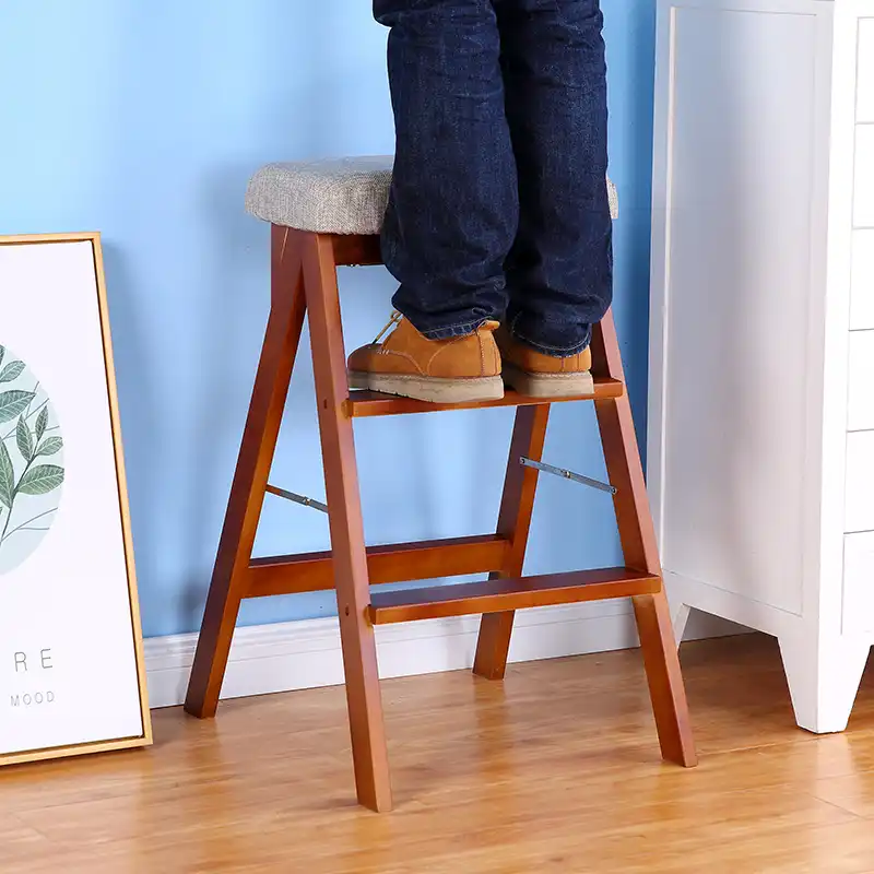 Minimalist Modern Ladder Folding Step Stool Kitchen Wooden