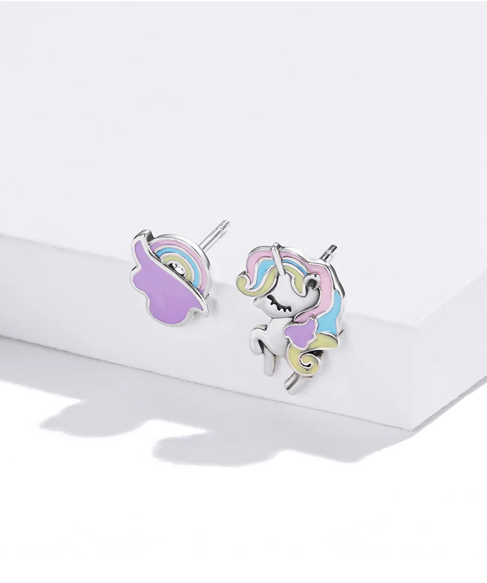 gold chains for men Bamoer New Dreamy Unicorn Ear Studs for Young Girl Genuine 925 Sterling Silver Morandi Color Animal Earrings Fine Party Jewelry pearl earrings