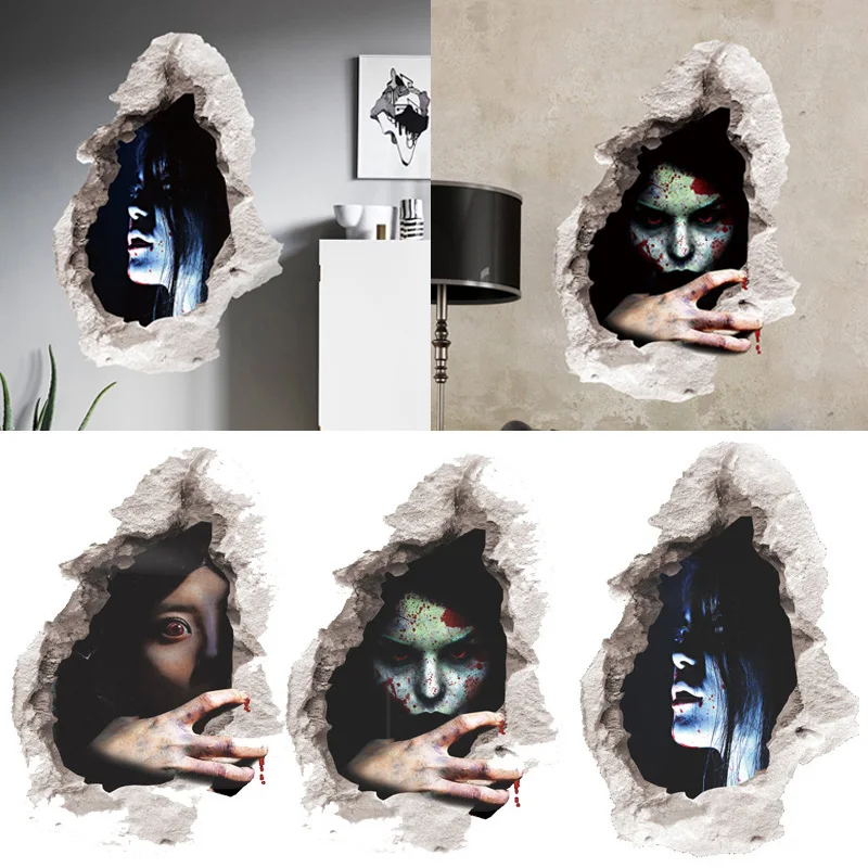 Halloween 3D Ghost Wall Stickers Removable Scary Decals Art Mural Home Room Bar Haunted House Decoration | Дом и сад
