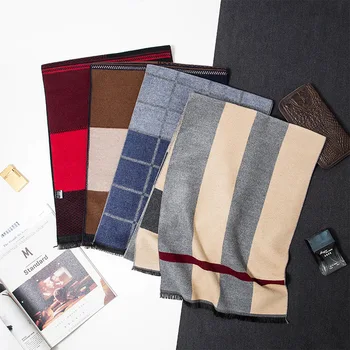 

New Men Scarf Cashmere Keep warm European and American fashion Lattice Business Leisure Long payment Neck winter scarf