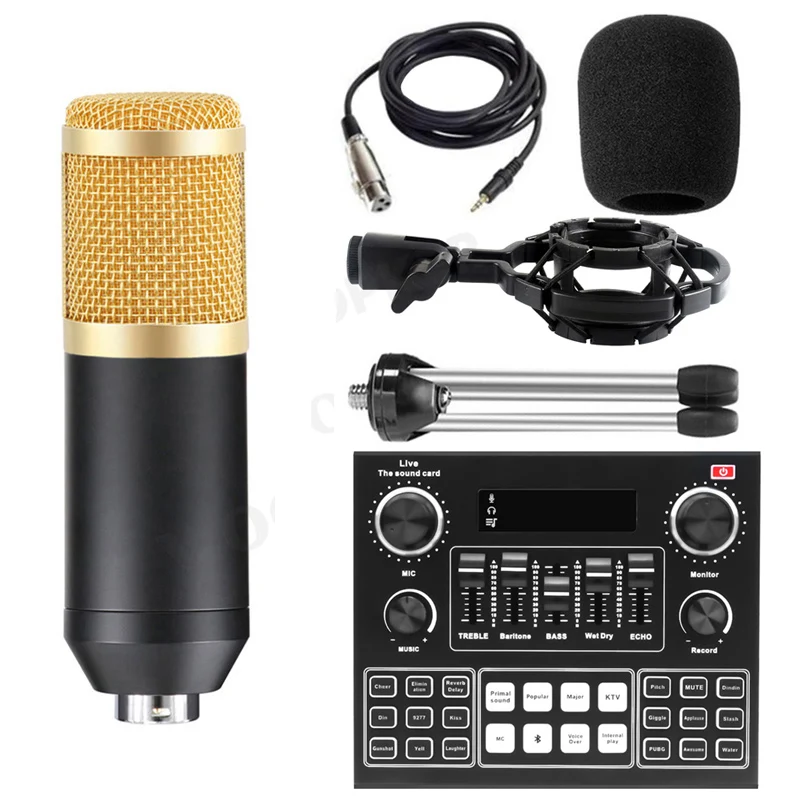 Condenser Microphone BM800 Mixer Kit with V9 Sound Card Audio Podcaster External Streamer Live Broadcast for PC Phone Computer 