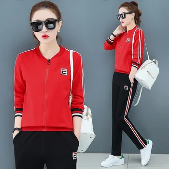

2019 Female Money Leisure Women's Wear Long Sleeve Sportswear Suit Female Autumn Sweater Second Piece Set Baseball Clothing