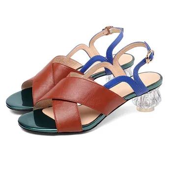 

Fashion Genuine Leather Women Sandals Prom Night Club Shoes Summer Shoes Woman Rome Strange Heels Pumps size 41 42