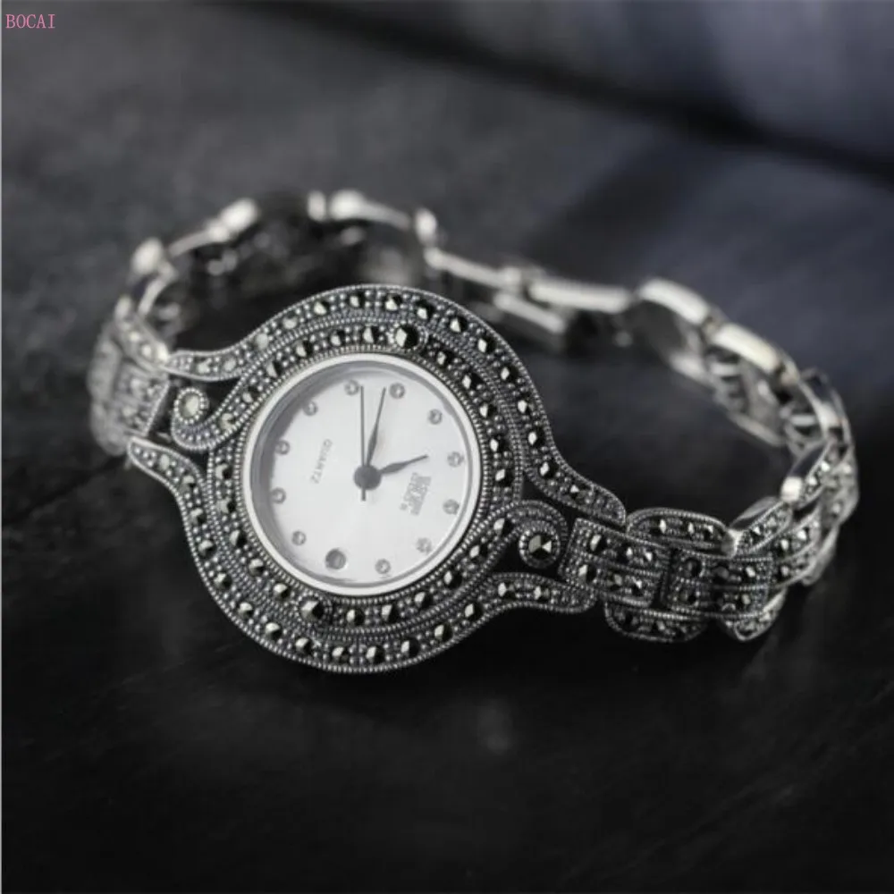 Серебро 925, браслеты из стерлингового серебра S925 пробы для мужчин и женщин, новинка, Thail, серебро, простые женские браслеты macsair, Ретро стиль, часы, браслеты