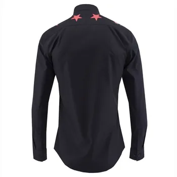 

Brand 2020 Men Black Star Printd Casual Shirt Large Size Wedding Party Long Sleeved Lapel Collar Work Shirts Slim Fit Male Tops