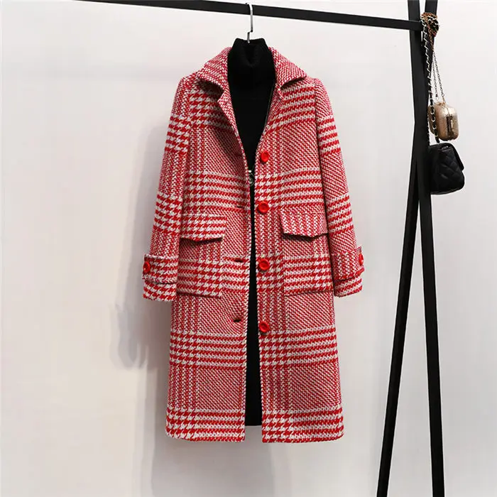 Новое осенне-зимнее шерстяное пальто для женщин, большой размер, шерстяное пальто из гусиной лапки, свободная модная винтажная твидовая куртка f2103