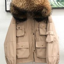 Down-Coat Jacket Outerwear Parka Short Raccoon-Fur Loose-Down Winter Women Hooded Female