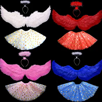 

Christmas Girls Party Angel Wings Devil Costume Feather Wing Birthday Halloween New Year Navidad Wedding Decor Black White