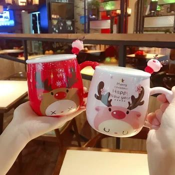 

Cute Christmas Cup Coffee Cup Happy New Year Funny Mug Tea Cup Espresso Cups Lid Handgrip Coffe Cup Caffe Cup Creative