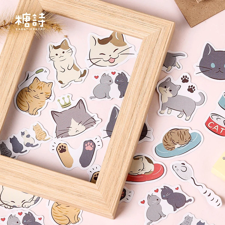 45Pcs Box-packed Cute Cat Sticker Stationery Stickers Decoration DIY Diary Label 